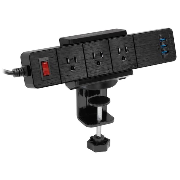 5 ft. 3-Outlet Black Desktop Power Strip Surge Protector with 3 USB Ports