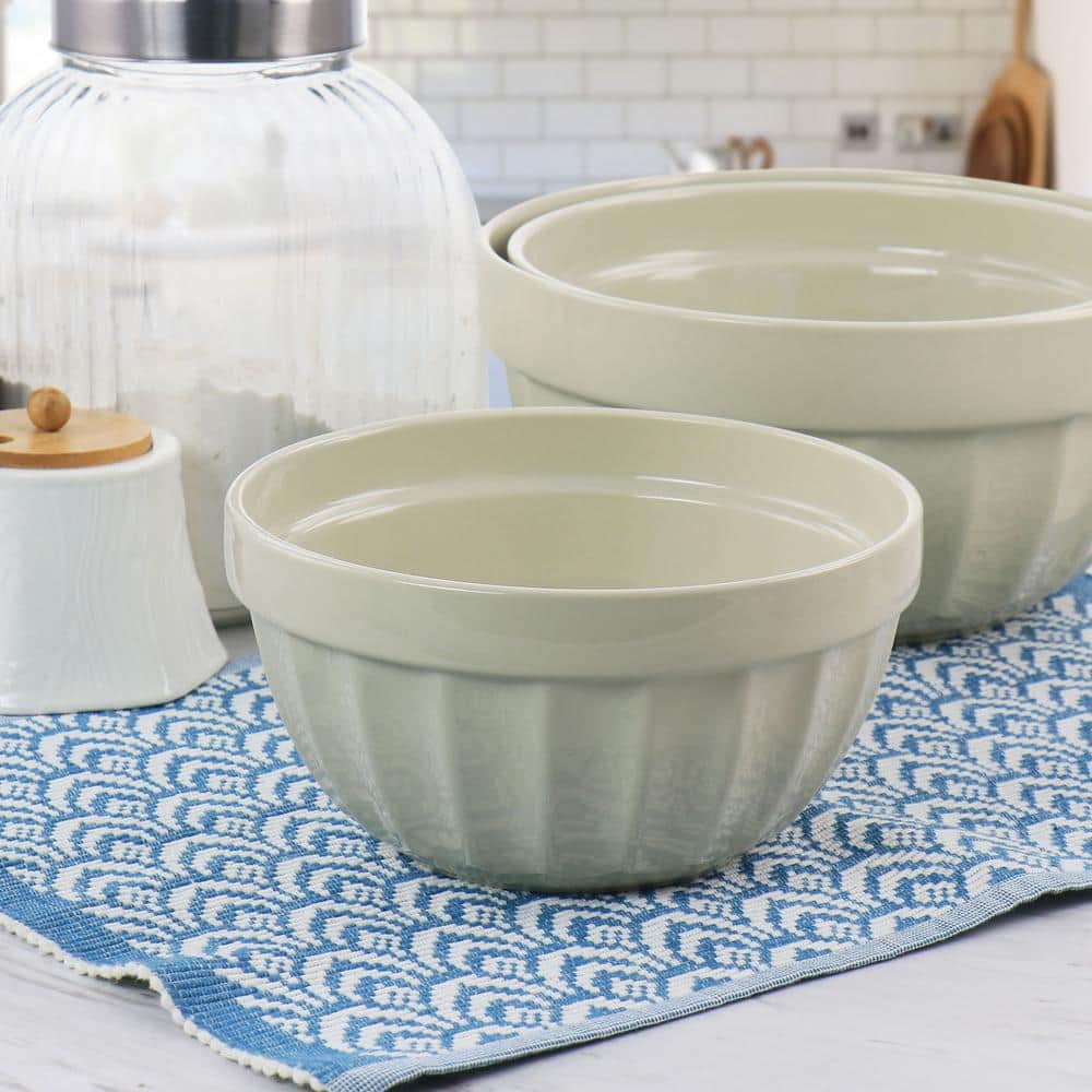 Beige Stoneware 3-Piece Serving Bowl Set