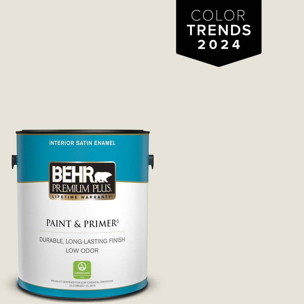 BEHR PREMIUM PLUS 1 gal. Home Decorators Collection HDC-NT-21 Weathered  White Satin Enamel Low Odor Interior Paint & Primer 705001 - The Home Depot