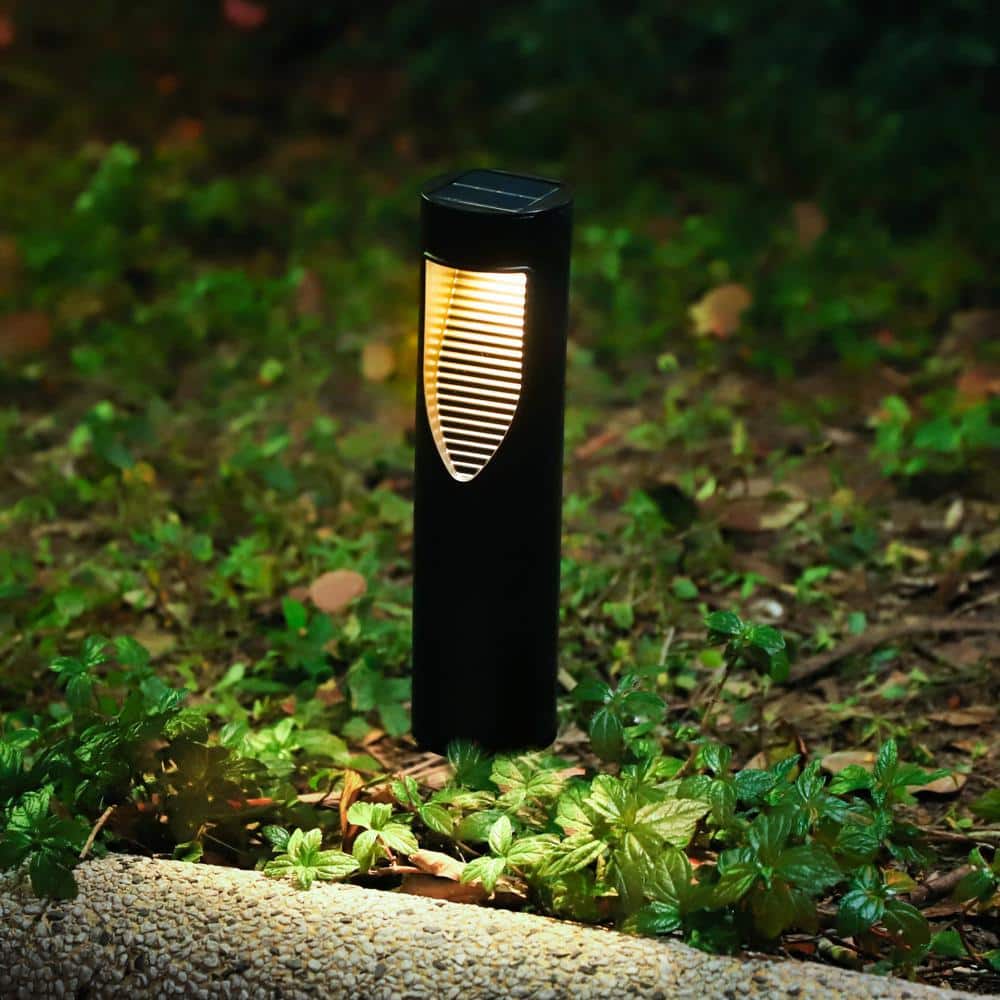 12.2" Black Solar LED Pathway Lights with Yellow Shade