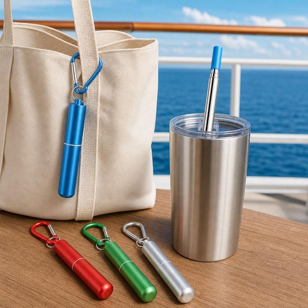 Numhew 4-Piece Multicolor Stainless Steel Collapsible Drinking Straws with Cleaning Brush and Portable Case
