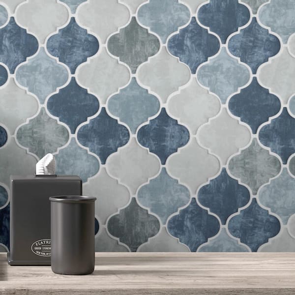 MOLOVO Ecoglassify Art Blue 11.82 in. x 11.82 in. Arabesque Matte Glass Mosaic Tile (9.7 sq. ft./Case)