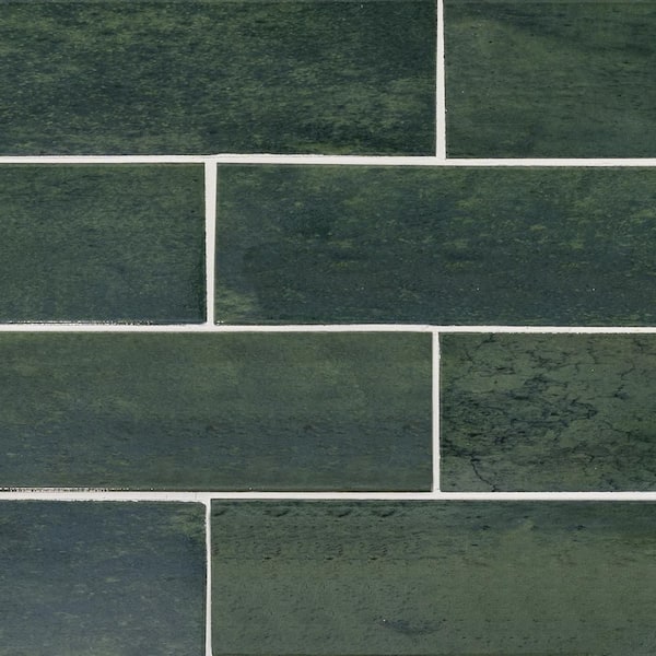 Jeffrey Court Typhoon Green 3 in. x 18 in. Subway Gloss Porcelain Wall and Floor Tile (10.76 sq. ft./Case)