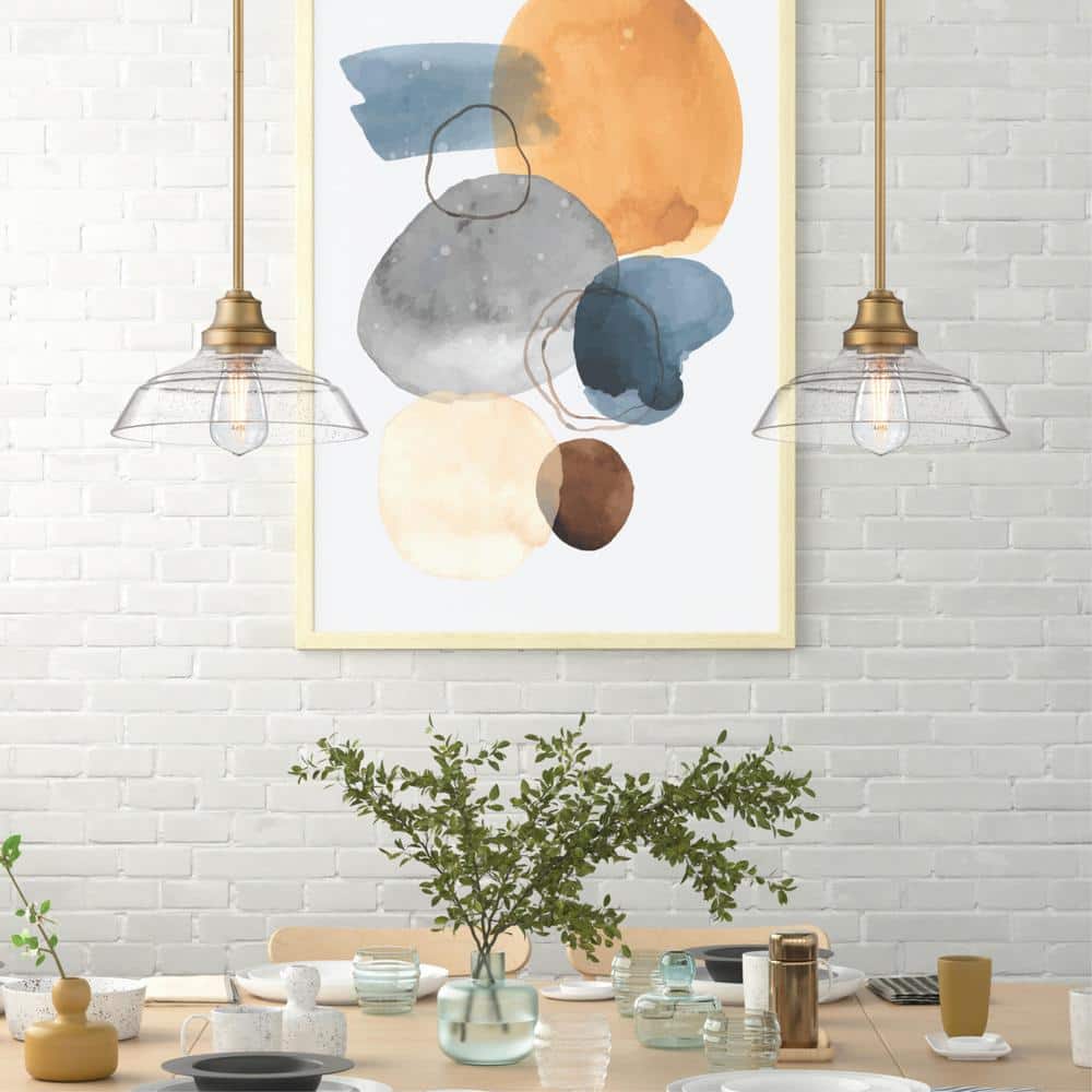 Brushed Brass Vintage Pendant Light with Clear Seeded Glass Shade