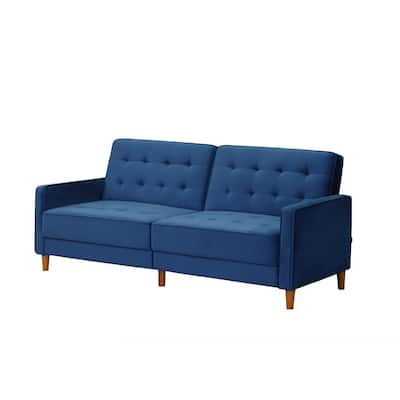 78 in. W Blue Square Arms, Modern Velvet Upholstered Loveseat Full Sofa Beds with Adjustable Back