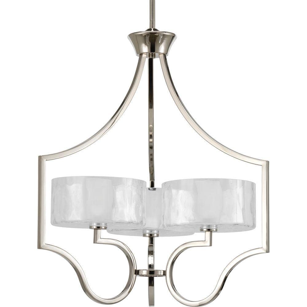 Caress Collection 3-Light Polished Nickel Clear Water Glass Luxe Chandelier