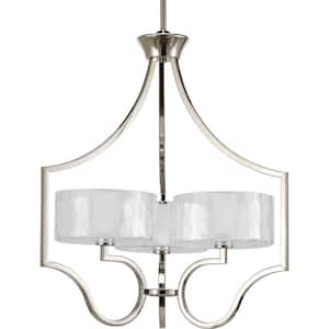 Caress Collection 3-Light Polished Nickel Clear Water Glass Luxe Chandelier Light