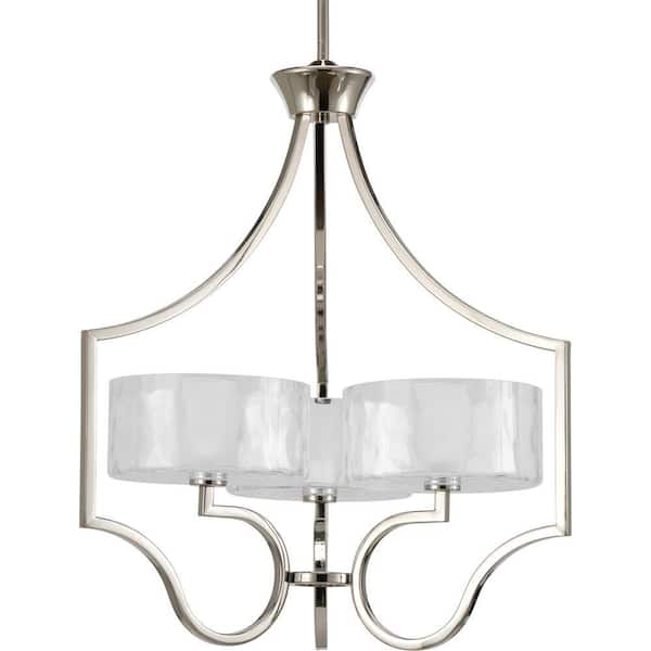 Progress Lighting Caress Collection 3-Light Polished Nickel Clear Water Glass Luxe Chandelier Light