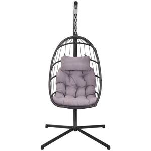 3.1 ft. Wicker Outdoor Hanging Swing Hammock Egg Chair with Stand in Gray