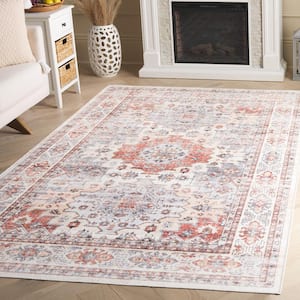 Arizona Rust/Light Blue 6 ft. x 9 ft. Distressed Border Ornate Machine Washable Area Rug