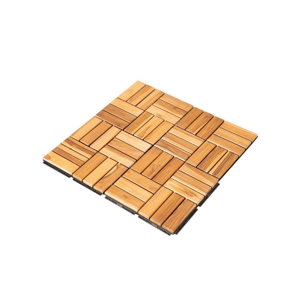12 in. x 12 in. Square Teak Wood Interlocking Flooring Tiles Checker Patter