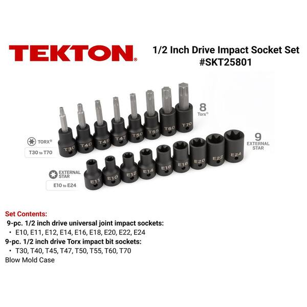 1/2 in. Drive Torx and External Star Impact Socket Set, 17-Piece (T30-T70, E10-E24)