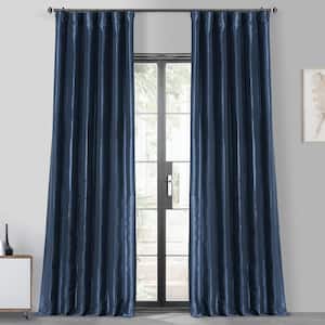 Navy Blue Faux Silk Rod Pocket Blackout Curtain - 50 in. W x 120 in. L (1 Panel)