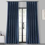 Exclusive Fabrics & Furnishings Navy Blue Faux Silk Rod Pocket Blackout ...