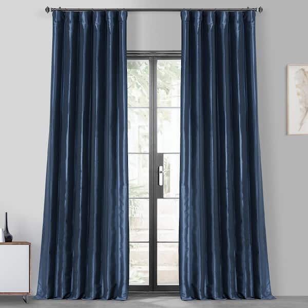 Exclusive Fabrics & Furnishings Navy Blue Faux Silk Rod Pocket Blackout Curtain - 50 in. W x 84 in. L