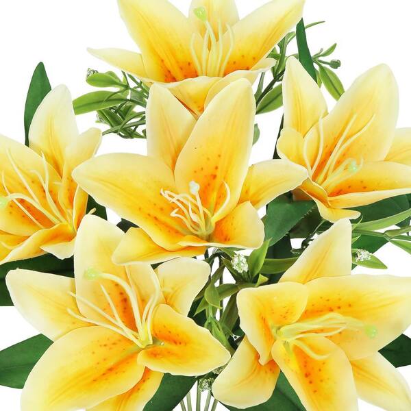 LIVING LUXURY 13 in. Yellow Artificial Stargazer Lily Flower Stem