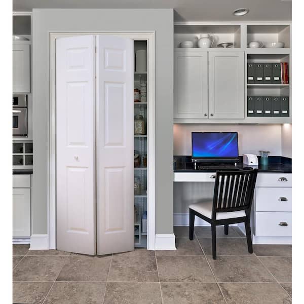 18 in. x 80 in. 6 Panel Colonist Primed Textured Molded Composite Hollow Core Closet Bi-Fold Door