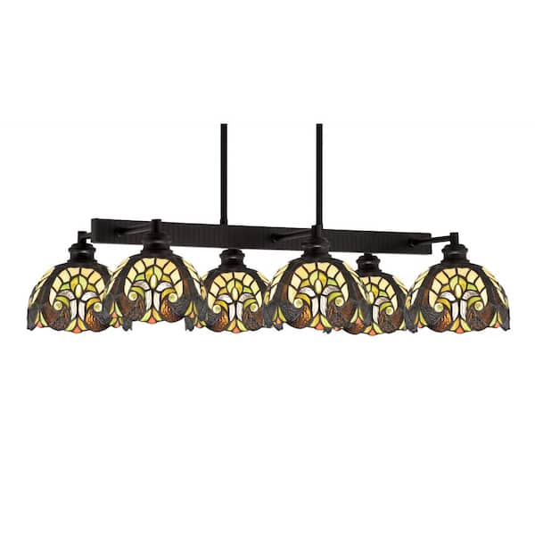 Unbranded Albany 6 Light Espresso Downlight Chandelier, Linear Chandelier for the Kitchen with Ivory Cypress Glass Shades