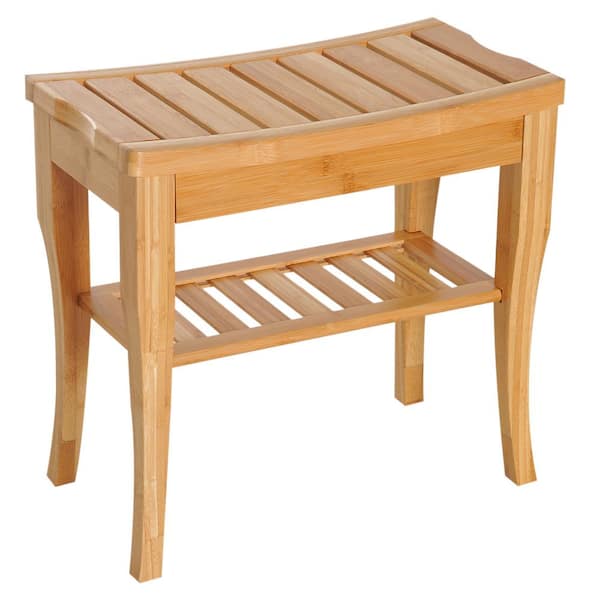 HOMCOM 17.5" in Bamboo Backless Stool with Wooden Seat