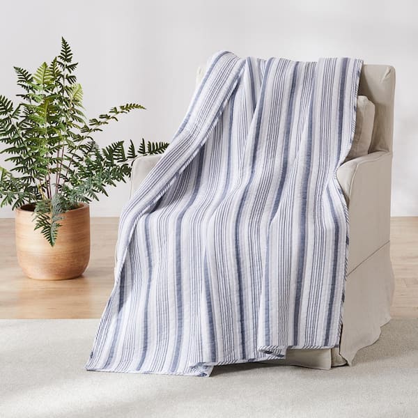 LEVTEX HOME Rochelle Navy Stripe Quilted Cotton Throw Blanket