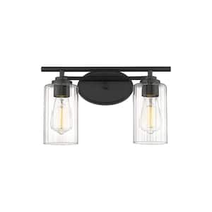 Ice 15.13 in. 2-Light Matte Black Vanity Light with Clear Glass Shade