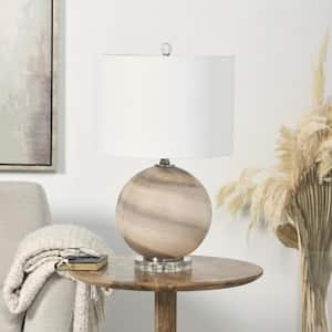 23 in. Beige Glass Round Task and Reading Table Lamp with Marble Inspired Design and Gold Accents