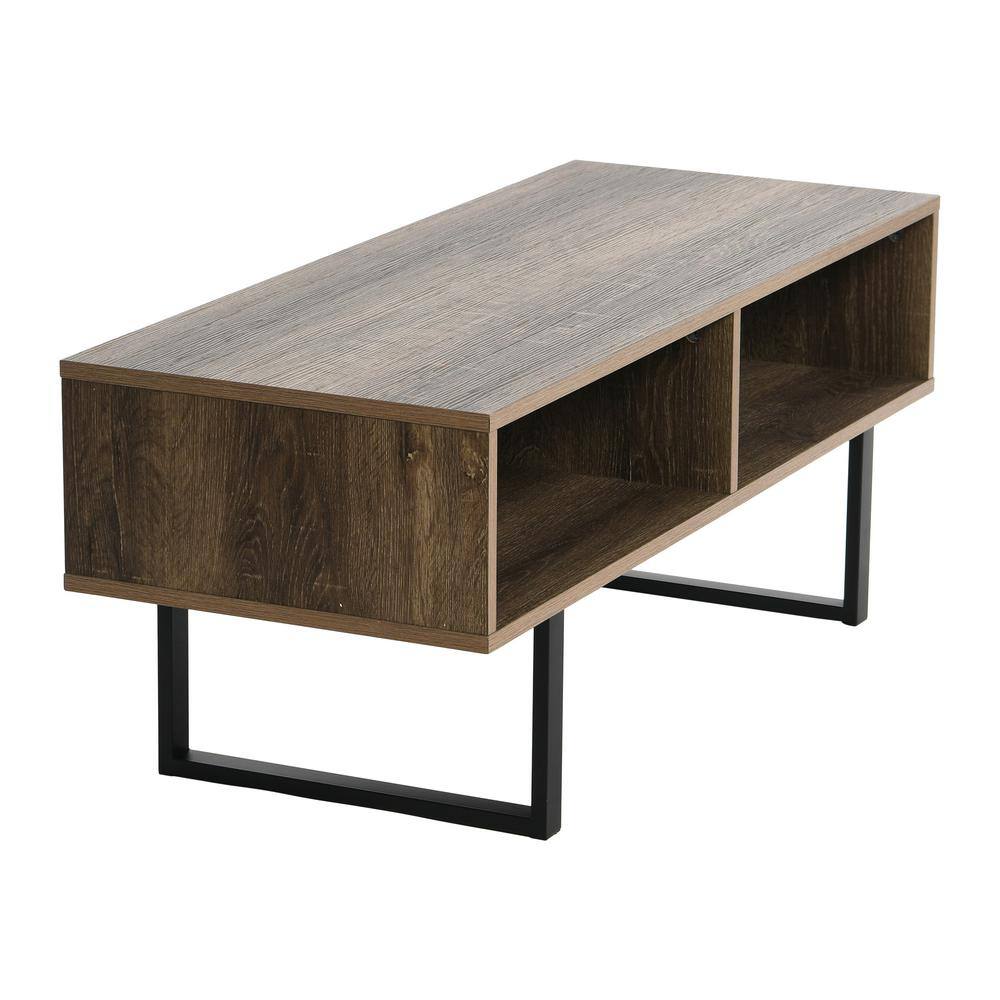 Ashwood and Black Metal Rectangular Coffee Table with Storage
