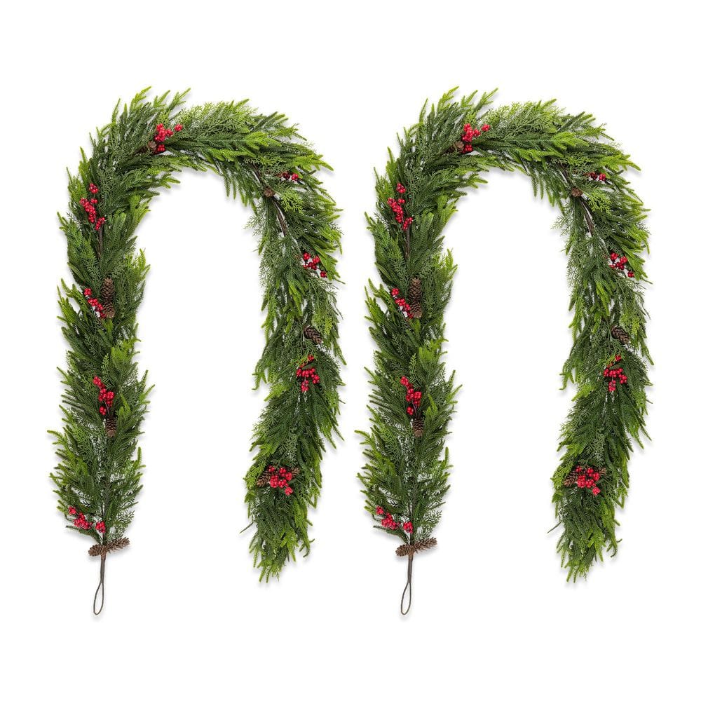 9 ft. Christmas PE Dripping Garland with Pinecones and Red Berries (Set of 2) price history on PriceWatchPro