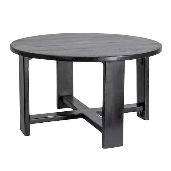 Storied Home Blakely 32 in. Black Round Acacia Wood Trestle Coffee Table