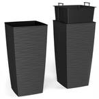 14 x 14 x 27.5 in. EverGreen Dark Gray, M-Resin, Indoor/Outdoor Planter with Built-In Drainage, Duo Set, XL (2-Piece)