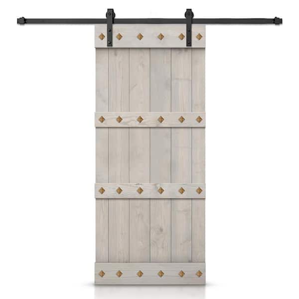 CALHOME 42 in. x 84 in. Silver Gray Stained DIY Knotty Pine Wood Interior Sliding Barn Door with Hardware Kit and Clavos