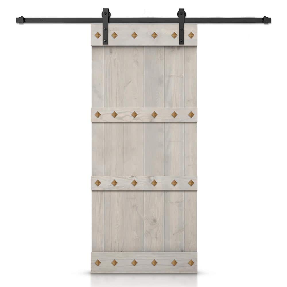 46 in. x 84 in. Silver Gray Stained DIY Knotty Pine Wood Interior Sliding Barn Door with Hardware Kit and Clavos price history on PriceWatchPro
