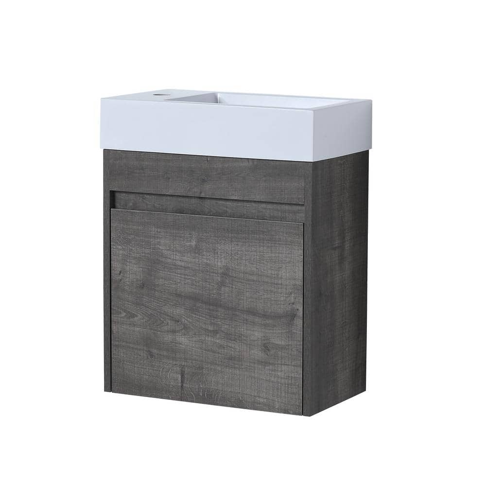 18.10 in W Single Sink Floating Bath Vanity in Plaid Gray Oak Finish with W