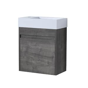 18.10 in W Single Sink Floating Bath Vanity in Plaid Gray Oak Finish with White Resin Sink and Soft-Close Door