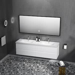 Angela 72 in. W x 18.7 in. D x 20.5 in. H Wall Mounted Bathroom Vanity Sink Combo in Glossy White with Glossy White Top