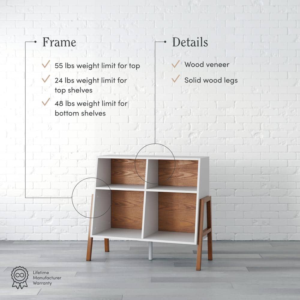 Telos Angled 4-Cube Organizer in Glossy White and Wood