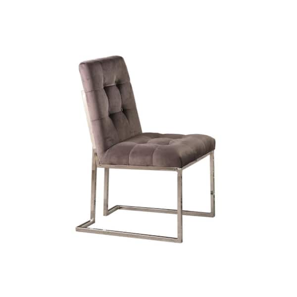 Best Master Furniture Barbosa Grey/Silver Velvet Side Chairs (Set of 2)