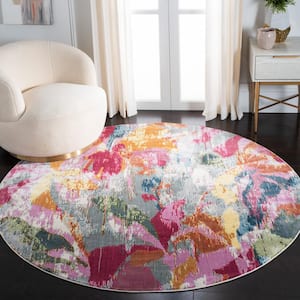 Lillian Grey/Pink 7 ft. x 7 ft. Abstract Gradient Round Area Rug
