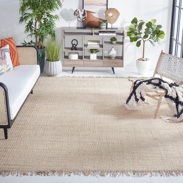 Natural Fiber Ivory 8 ft. x 8 ft. Gradient Solid Color Square Area Rug