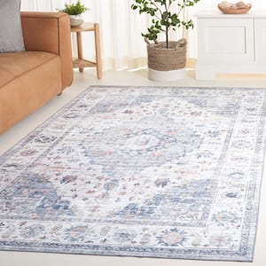 Arizona Light Blue/Ivory 6 ft. x 9 ft. Distressed Border Ornate Machine Washable Area Rug