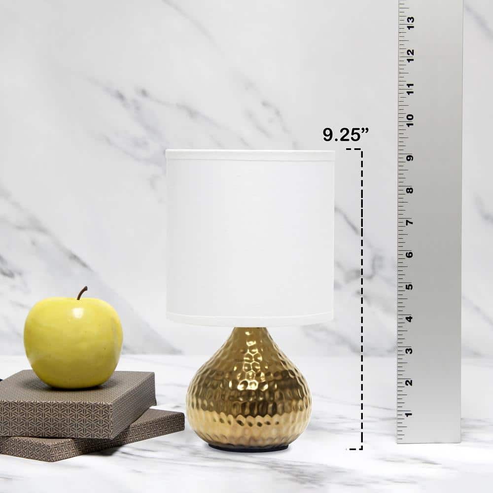 Hammered Gold Mini Table Lamp with White Fabric Shade