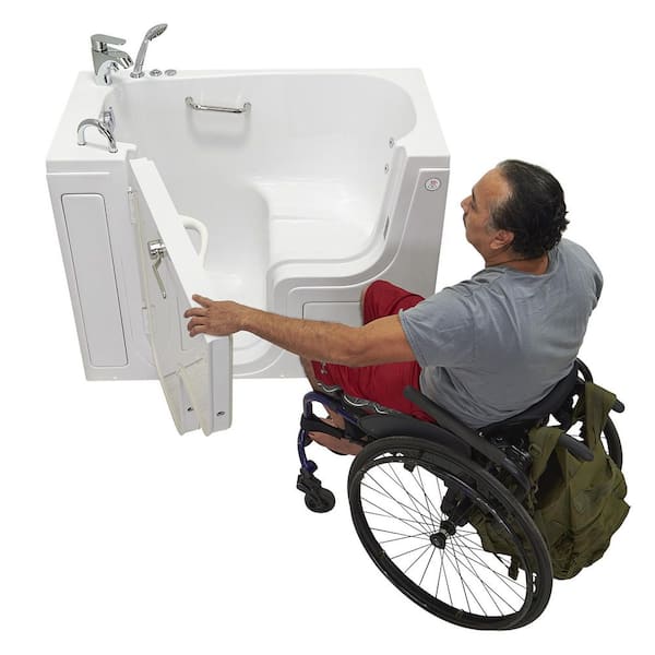 Wheelchair Transfer 26 52 in. Acrylic Walk-In Whirlpool Bathtub in White, Fast Fill Faucet, Heated Seat, LHS Dual Drain