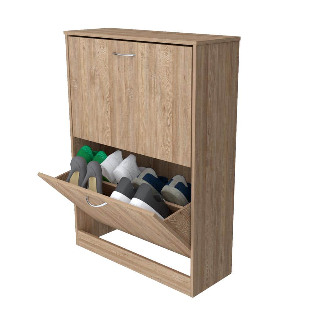 Amaretto Oak 12-Pair Shoe Storage Cabinet with Tilt-Out Drawers