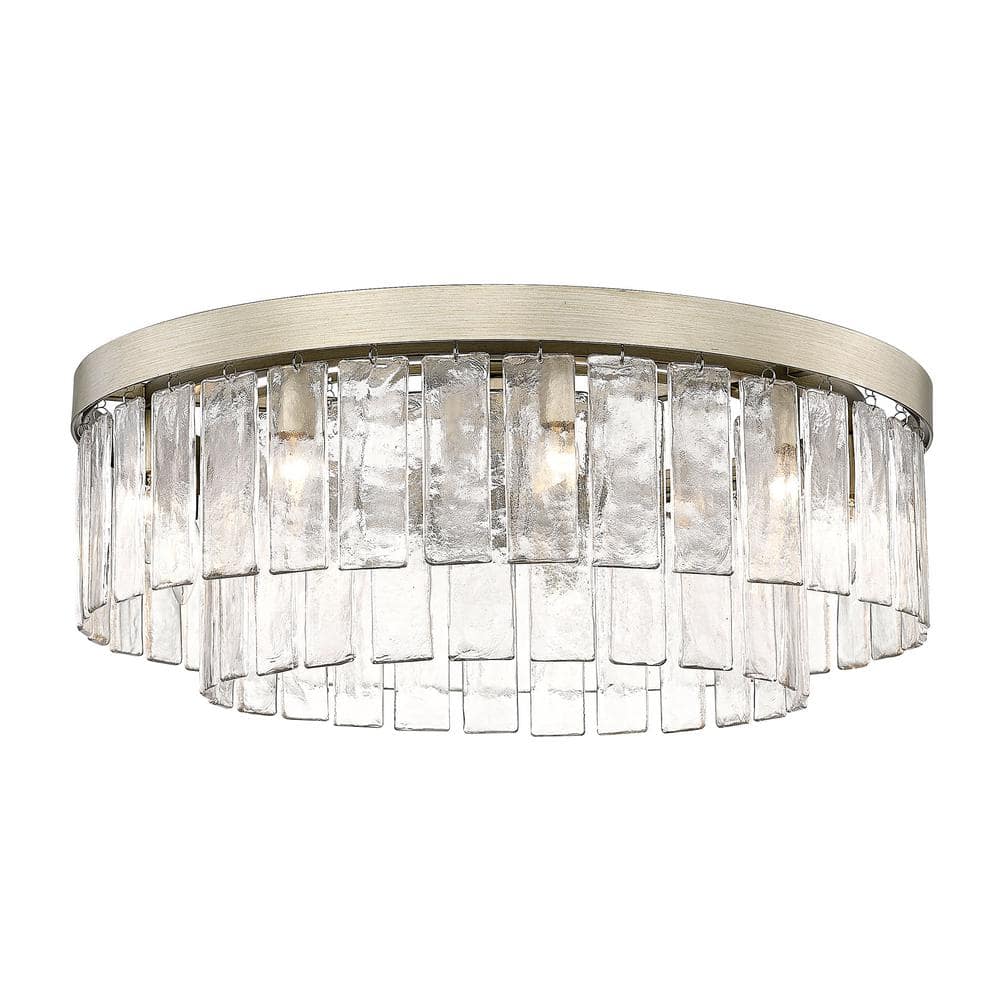 White Gold Glass Drum Semi-Flush Ceiling Light