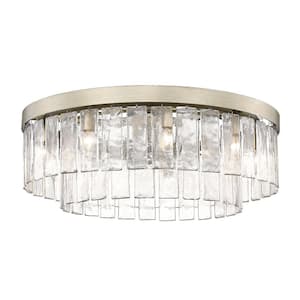 Ciara 27 in. 9-Light White Gold and Hammered Water Glass Semi-Flush Mount