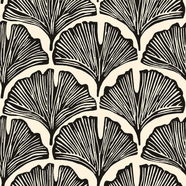 Novogratz Black & Off White Feather Palm Vinyl Peel and Stick Wallpaper Roll (Covers 15.37 sq. ft. )