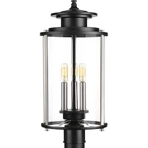 Squire Collection 3-Light Matte Black Clear Glass New Traditional Outdoor Post Lantern Light