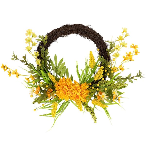 Peonies Artificial Fall Harvest Twig Wreath 22 in. Unlit