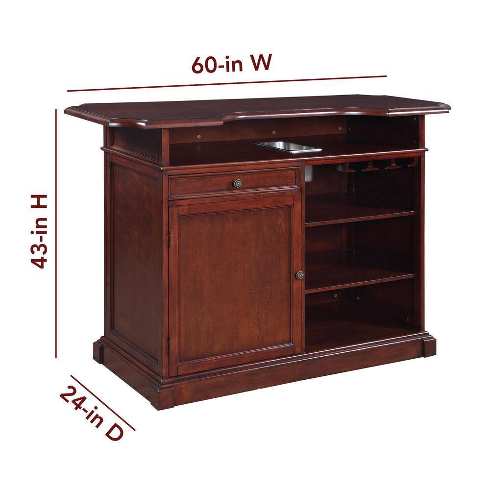 Mahogany Finish Poplar Wood Home Bar with Storage and Shelves