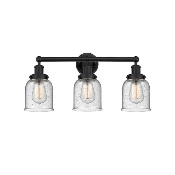 Bell 24.5 in. 3-Light Matte Black Vanity Light with Glass Shade